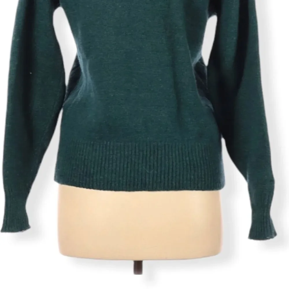 Vintage Sweater PBS New Zealand Virgin Wool Size S Pullover Forrest Green V-neck